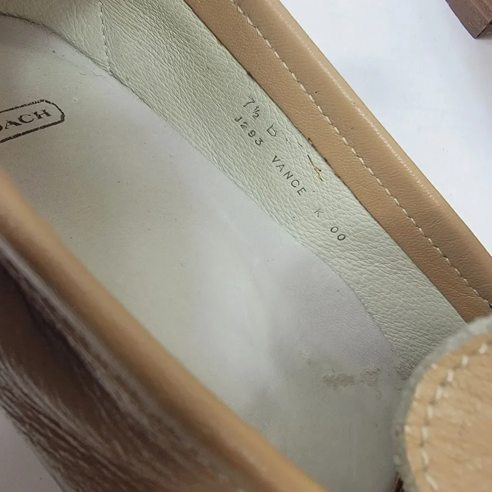 Vintage Coach Made in Italy Soft Beige Leather Loafer Flar  Size 7.5